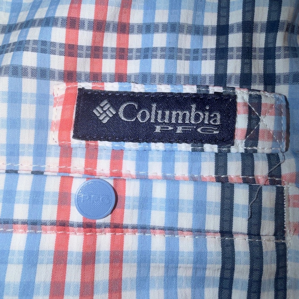 Columbia PFG Boys 14/16 Plaid Short Sleeve Fishing Shirt Orange Blue Omni-Shade‎ - Picture 2 of 10